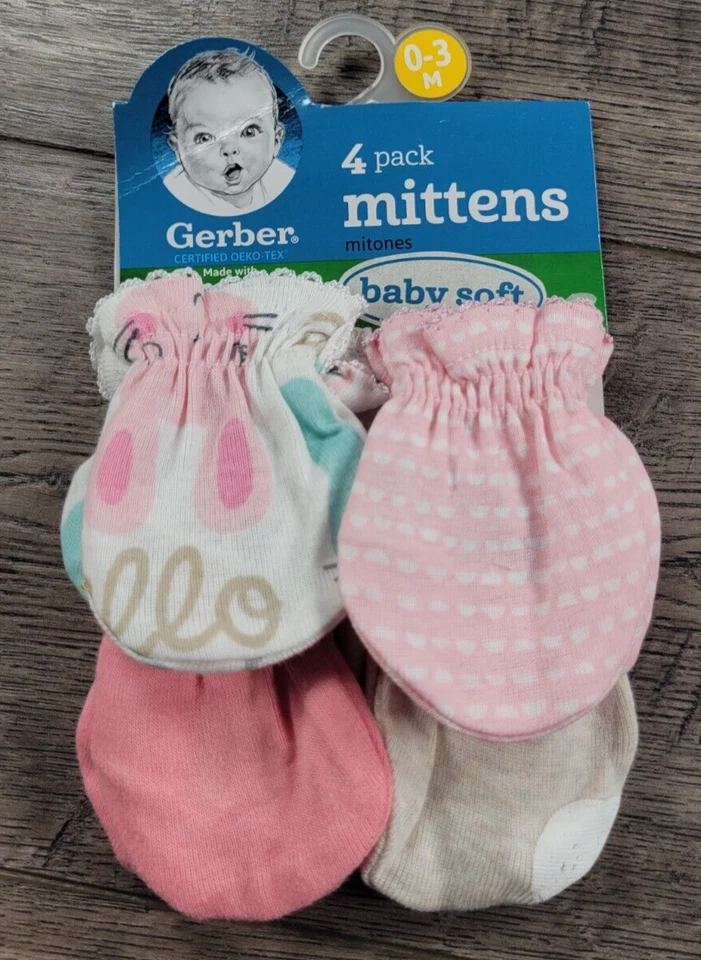 ¡Nuevo! Mitones Baby Gerber 4 piezas 0-3 meses conejito conejo Foto 1 de 1
