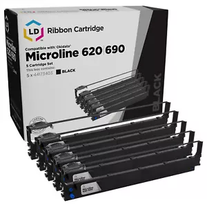 LD Compatible Okidata 44173403 5PK Black Ribbon Cartridges for Microline 620 690 - Picture 1 of 9
