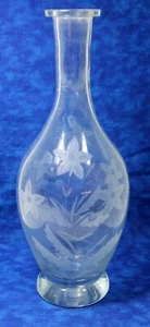 Vintage Clear Etched Frosted Glass Carafe Footed Vase Decor Flowers Leaves 10” - Picture 1 of 6