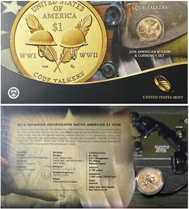 2016-S U.S. Mint Native American Dollar Code Talkers Coin & Currency Set - Picture 1 of 6