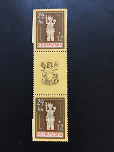 1944 WWII Independent Croatia Statue of Ancient Croatian King Mint Pair Stamps - Picture 1 of 1