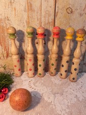 Ancien jeu de quilles bois peint déco enfant