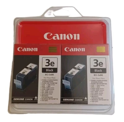 GENUINE Canon 3e Black Ink Cartridge BCI-3eBK 2 Pack NEW SEALED Two Pack - Image 1 of 3
