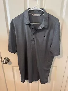 Travis Mathew Golf Polo Shirt Mens Grey Pima Cotton Chest Embroidered Panda SZ L - Picture 1 of 4