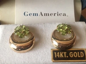 QVC 14K Yellow Gold Genuine Peridot Cluster Flower Malinka Dangle Earrings NWT - Picture 1 of 8