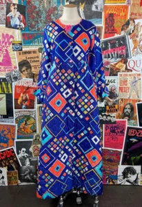 Vtg 60s Neon Mod Geometric Print Quilted Penneys Loungewear Housecoat Robe XS - Picture 1 of 10