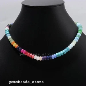 925 Sterlingsilber wunderschöne glatte Halskette Multi Chalzedon Quarz 8-9 mm... - Bild 1 von 9