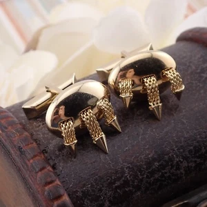 Vintage Swank Gold Tone Mesh Dangle Oval Cufflinks - Picture 1 of 5