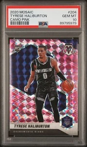 Carta rookie 2020 Mosaic #204 Tyrese Haliburton mimetica rosa RC PSA 10 - Foto 1 di 2