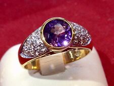 Gold Diamond Ring 18K Purple Violet Gemstone Handmade Women Diamonds Size 6.75