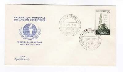 Italy FDC 1959 International War Veterans Convention first day cover Rome postal - Image 1 of 3