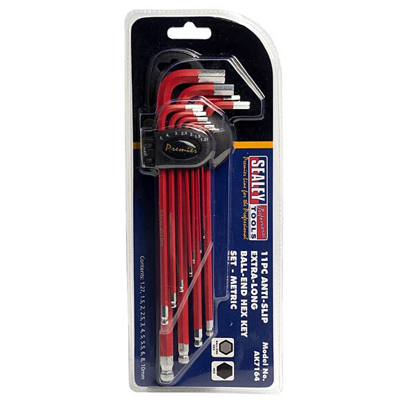 Sealey AK7164 Ball-end Hex Key Set 11pc Anti-slip Extra-long Metric - Image 1 of 1