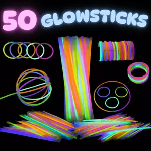 50 Pcs Glow Sticks Bracelets Glasses Plastic Rings Earrings Flash Kids Fun - Picture 1 of 13