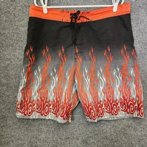 Phys.Sci Men's Board Swim Trunks Shorts Gray Orange Flames Size 38 - Picture 1 of 9