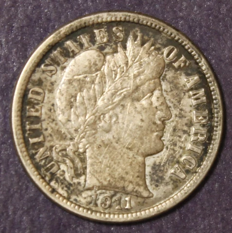 1911 Barber Dime XF Details Toned..............Lot 9502 Cover