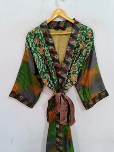 Patchwork Sari Seide Kimono für sie leichter Morgenmantel für Nachtwäsche, B-4864 - Bild 1 von 7