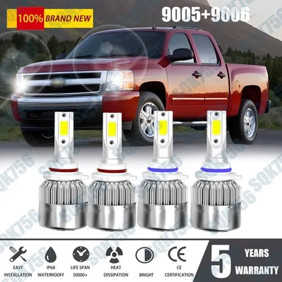 Combo de 4x 9005 9006 faros LED para Chevrolet Silverado 2500 1999-2004 Foto 1 de 4