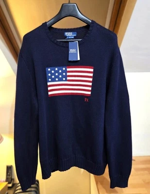 Ralph Lauren The Iconic Flag Jumper. Men's XL. Navy. American Flag Knit - Image 1 of 4