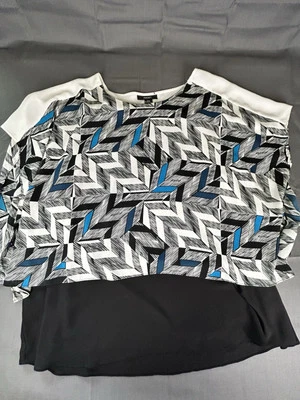 Alfani Multicolored Dual Layer Tank Underneath With A Shawl Type Top Blouse. 1X - Image 1 of 4