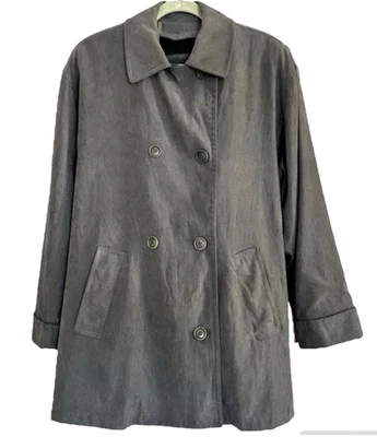 TRINCHERA LONDON FOG Gris Gamuza Tacto Hasta la Cadera con REVESTIMIENTO Doble Pecho L-R Foto 1 de 4