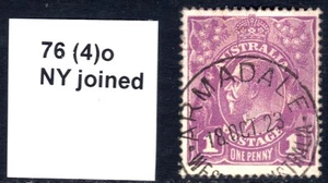 Australia KGV 1d Violet plate flaw NY joined Bw 76(4)o FU - Picture 1 of 1