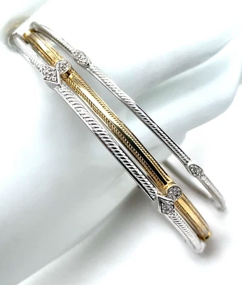 3 pulseras brazalete apilables de diamantes Vermeil 925 de 2 estrellas 8" - 44,6 gr Foto 1 de 4