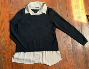 Adrianna Papell Twofer Kragen schwarz Lagenlook Pullover Bluse Polka Dots Medium - Bild 1 von 9