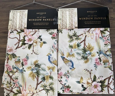 New Envogue Garden Floral Birds Curtains Drapes 37x96 Set of 4 - Image 1 of 4