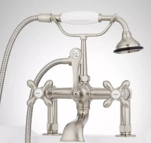 New Brushed Nickel Deck-Mount English Telephone Faucet Shower with Deck - Picture 1 of 3