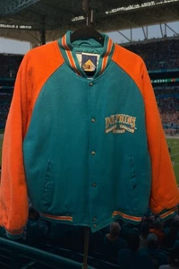 Vintage Logo Athletic Varsity Wool Miami Dolphins Jacket Quilted Lining Large - Bild 1 von 5