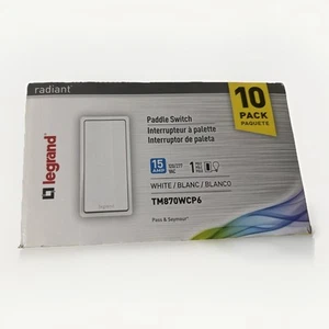 10 Pack Legrand Radiant 15 AMP Paddle Light Switch White -Model #TM870WCP6 -NOB - Picture 1 of 9