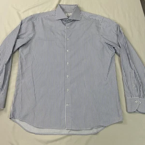 Stenstroms Dress Shirt Mens 17 43 White Blue Striped Cutaway Long Sleeve EUC - Picture 1 of 15