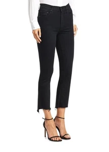 Pantalones de mezclilla Mother The Rascal de pierna recta deshilachados al tobillo negros tiro medio talla 29 - Imagen 1 de 18