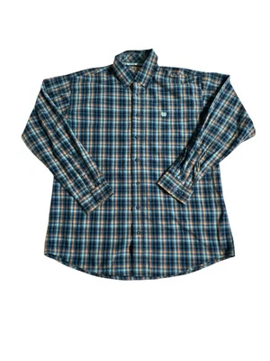 Camisa Cinch manga longa com botões azul laranja xadrez ocidental masculina tamanho médio - Imagem 1 de 4