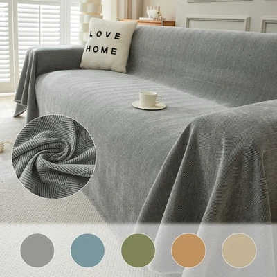 90" Wide Sofa Blanket Cover Striped Chenille Couch Cover Machine Washable 4 Size - Image 1 of 4