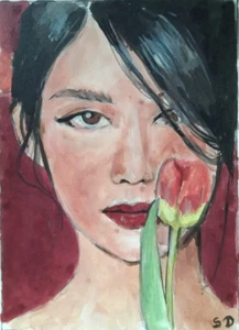 ACEO Original Painting Art Card Original Work of Art women #01 Hand Painted - Picture 1 of 2