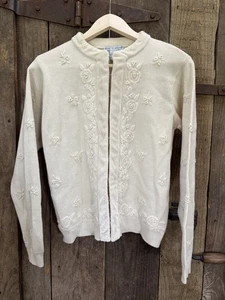 Ship N Shore Vintage Embroidered Sweater Cardigan Size S Velvet Embellishment - Picture 1 of 12