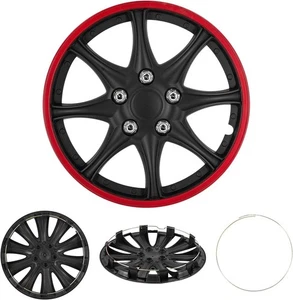 16" Wheel Cover Hub Caps Rim Full Set Universal Black Red ABS Plastic Snap On - Picture 1 of 9