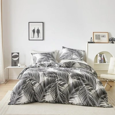 Black Plant Duvet Cover Queen 100% Cotton Hawaiian Tropical Duvet Cover 3 Pcs... - Imagem 1 de 4