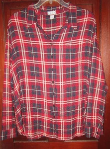 dash Plus 2X Tunic Top Button Down Shirt Blouse Plaid Roll Tab Crinkled Textured - Picture 1 of 3