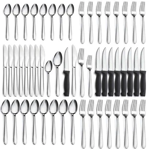 Juego de cubiertos 48 piezas para 8, juego de cubiertos con cuchillos para carne, acero inoxidable... - Imagen 1 de 7