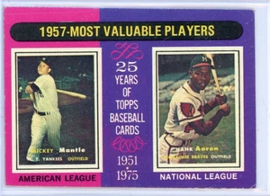 1975 Topps #195 Mickey Mantle/Hank Aaron MVP - Picture 1 of 2