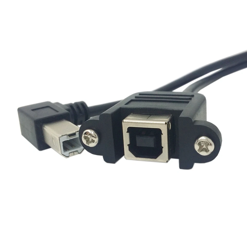 USB B Type Male 90 D Left Angled to Female Extension Cable with Screws 50cm - Image 1 of 4