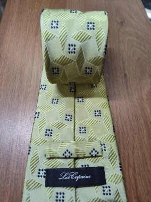 Corbata Les Copains para hombre verde lima diamantes geométricos seda 58x3,75” Italia Foto 1 de 4