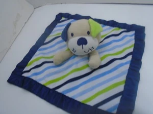 Garanimals Puppy Dog Stripe Security Blanket Navy Blue Green White Tan Lovey - Picture 1 of 4
