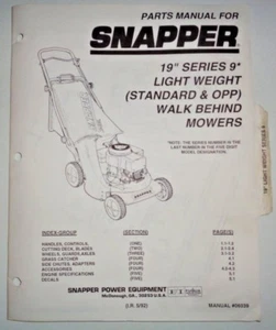 Snapper 19" Series 9 Light Weight Walk Behind Lawn Mower Parts Catalog Manual - Picture 1 of 3