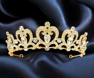 Clear Rhinestone Tiara, Girl's Gold tiara, Heart shape tiara, Birthday tiara - Picture 1 of 9