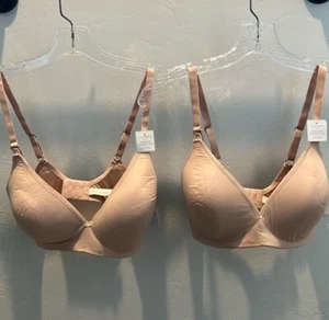 2pk On Gossamer Bra 36D Next To Nothing Micro Wireless Stretch Light Comfy Beige - Picture 1 of 2