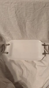 White Porcelain Charcuterie  Platter With Metal Handles - Picture 1 of 3