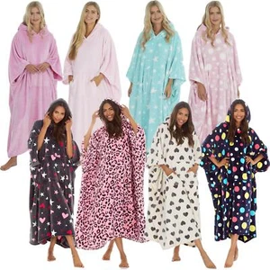 Oversized Hooded Blanket Poncho Long Womens Soft Fleece Lounger Hoodie Kaftan - Picture 1 of 44